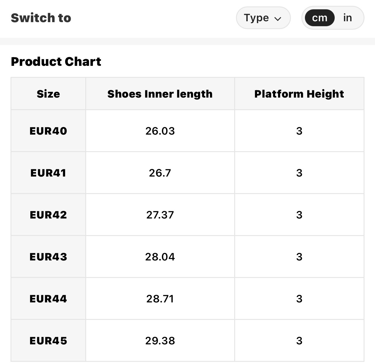 Size Chart